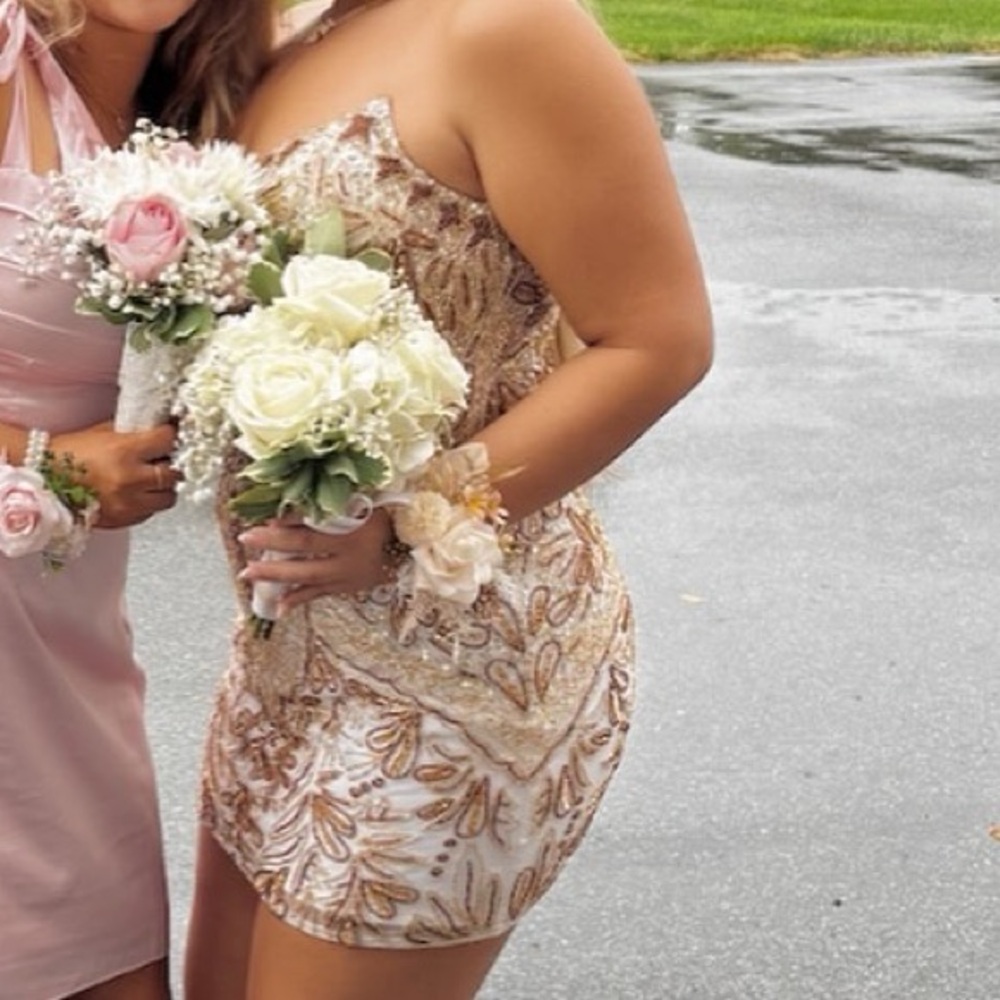 Elegant Pink and Gold Embellished Dress